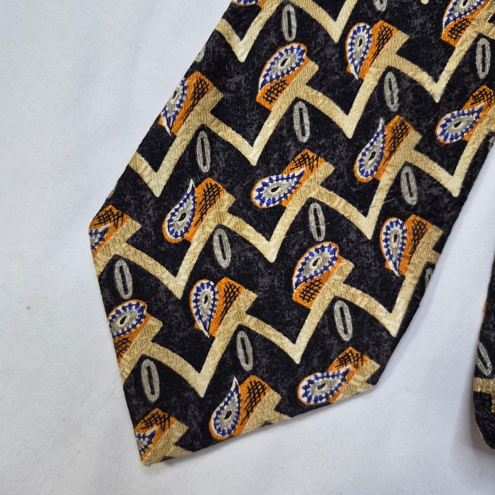 Omaggio by Robert Talbott Tie Mens Black Gold Paisley Geometric Silk Italy - Picture 6 of 7